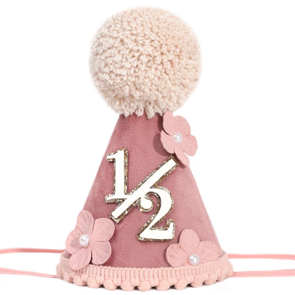 4624 Pink Floral 1/2 Birthday Hat - Little Princess 6 Months Birthday